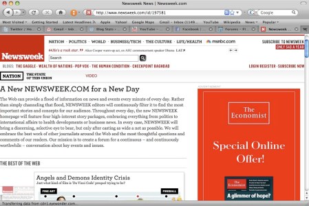newsweek web page with the economist ad
